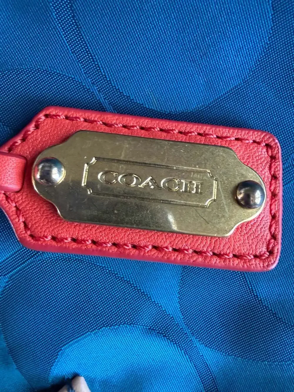 Coach Signature C Nylon East-West Tote Blue Red